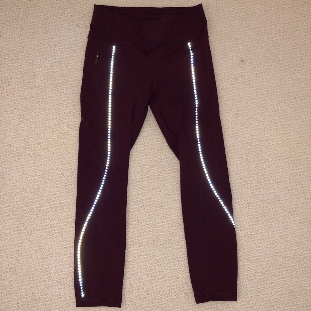 Maroon Lululemon reflective dotted leggings